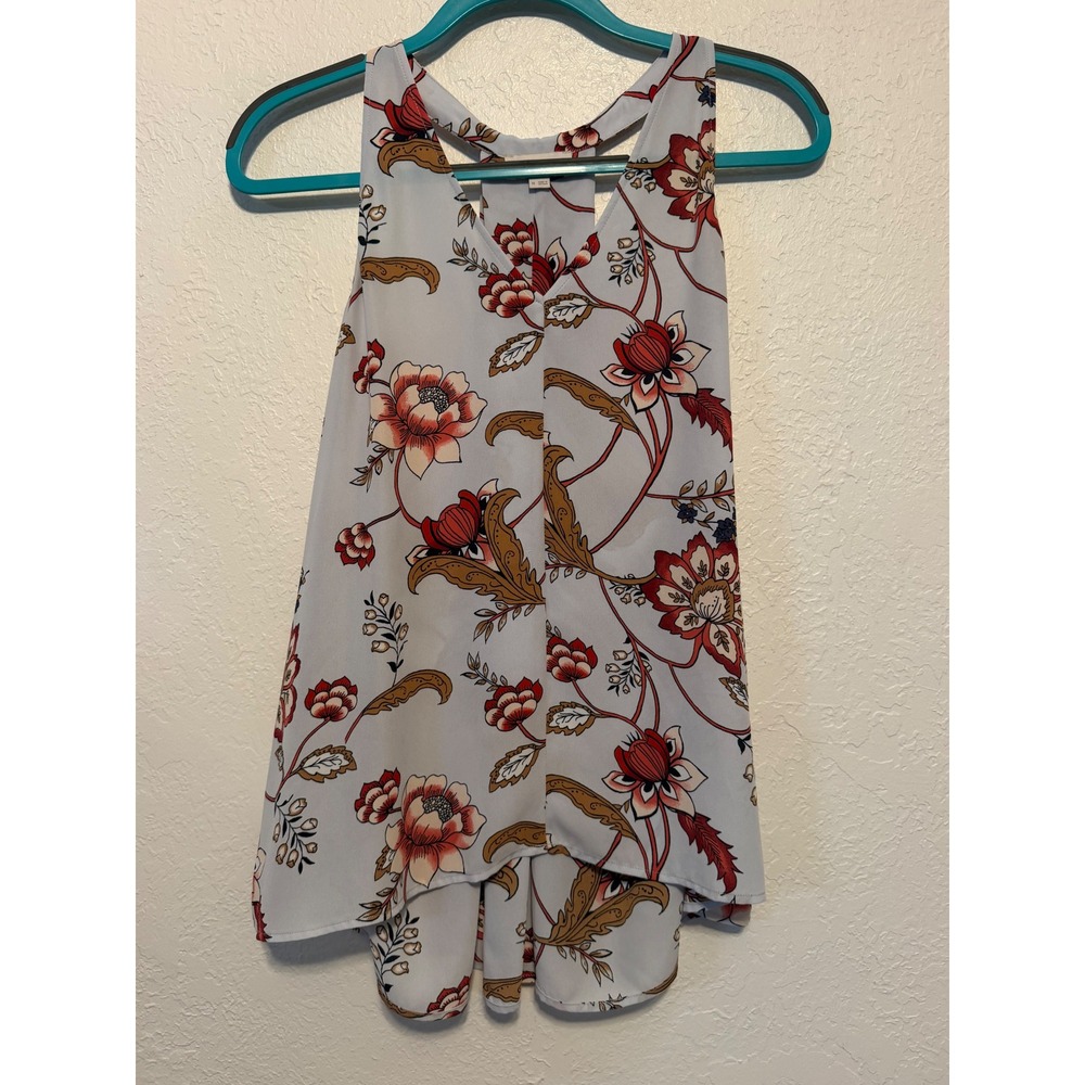 Loft Outlet Floral Sleeveless Blouse Blue Red V-Neck Racerback Top Medium